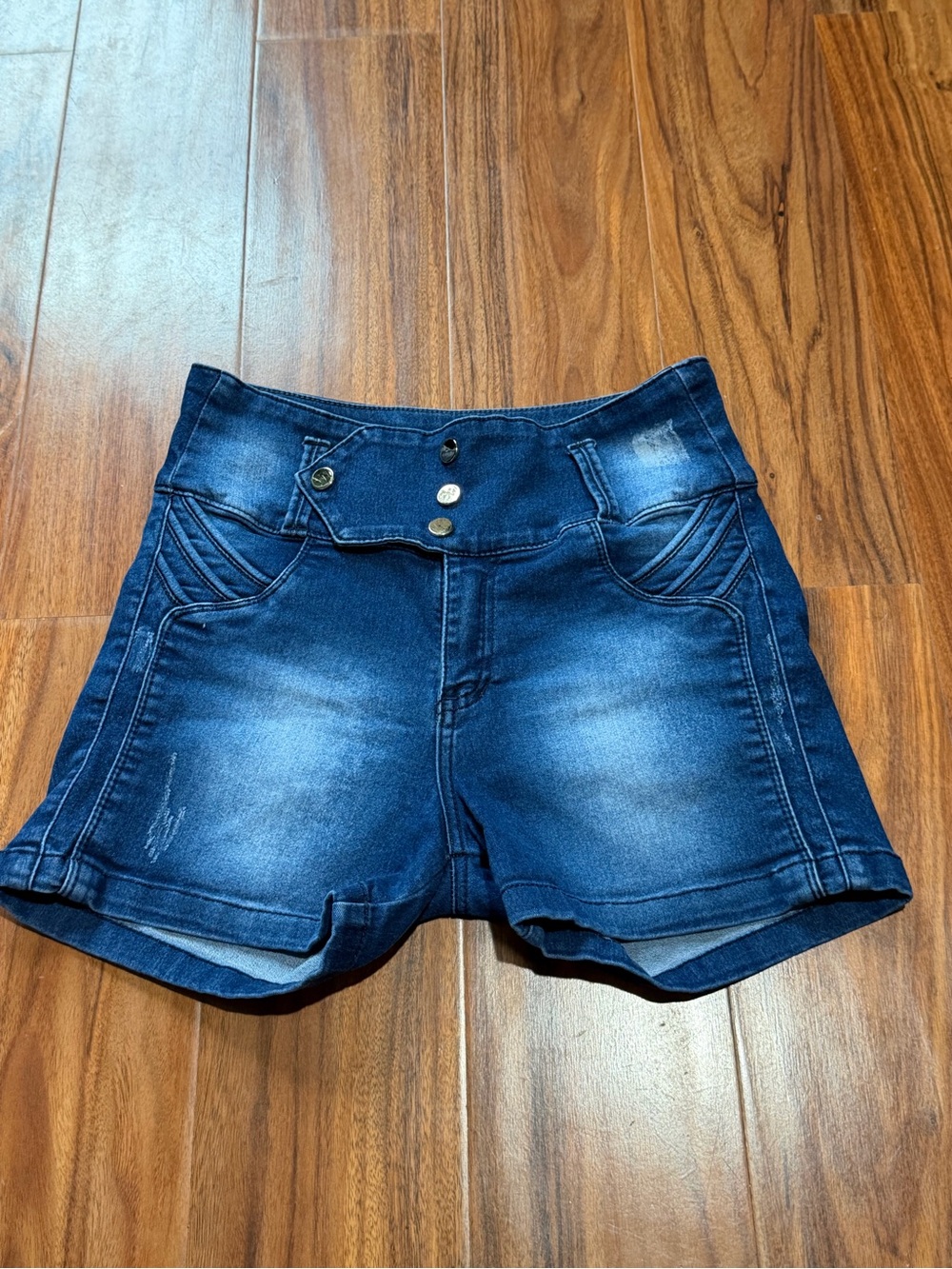 Thaxx Essentials Dark Blue High-Rise Distressed Denim Shorts